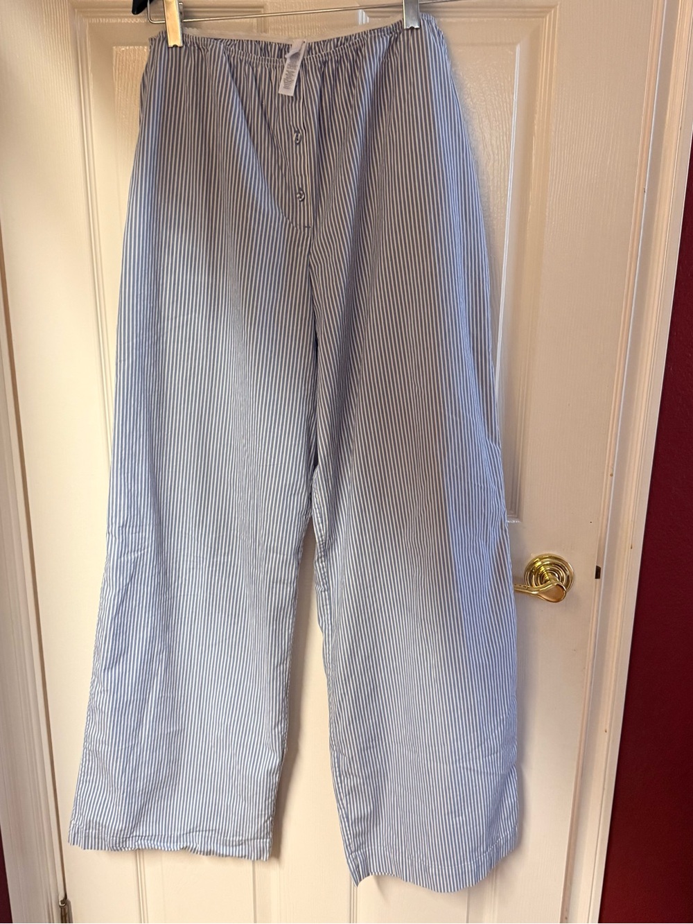 SKIMS Blue and White Pinstripe Wide-Leg Pants